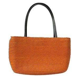 St John’s Bay Bag Authentic Vintage 90s Y2k Straw - Orange & Leather Handle